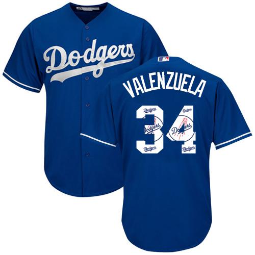 Dodgers #34 Fernando Valenzuela Blue Team Logo Fashion Stitched MLB Jersey - Click Image to Close